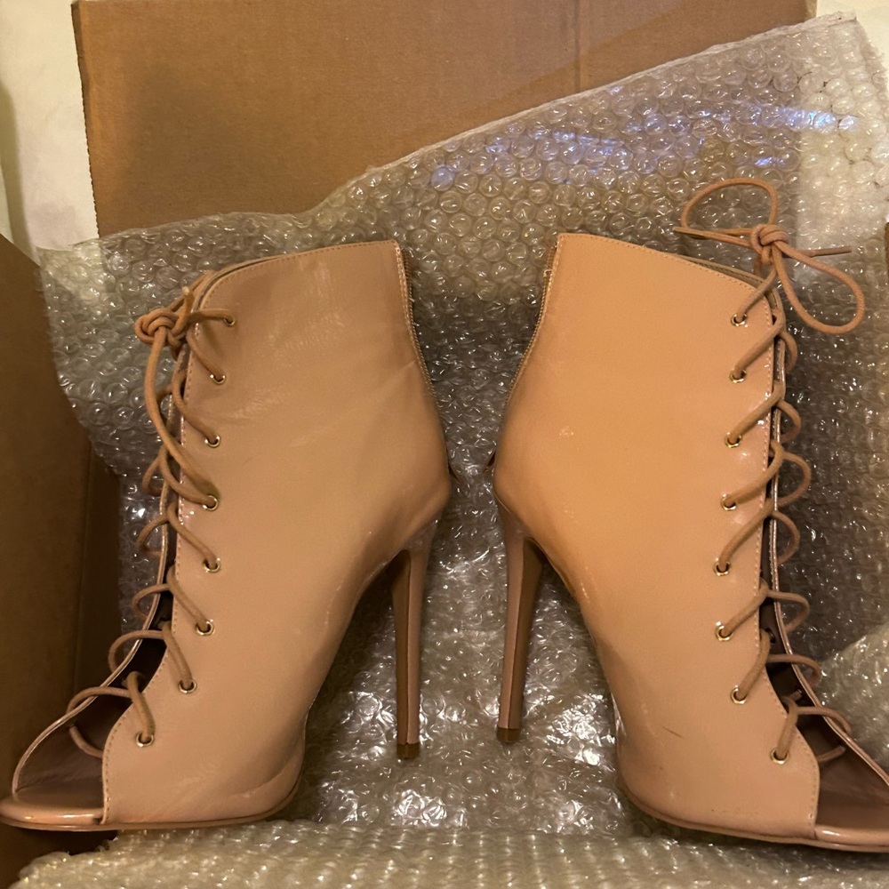Charlotte Russe Blush Lace-Up Heels Booties
